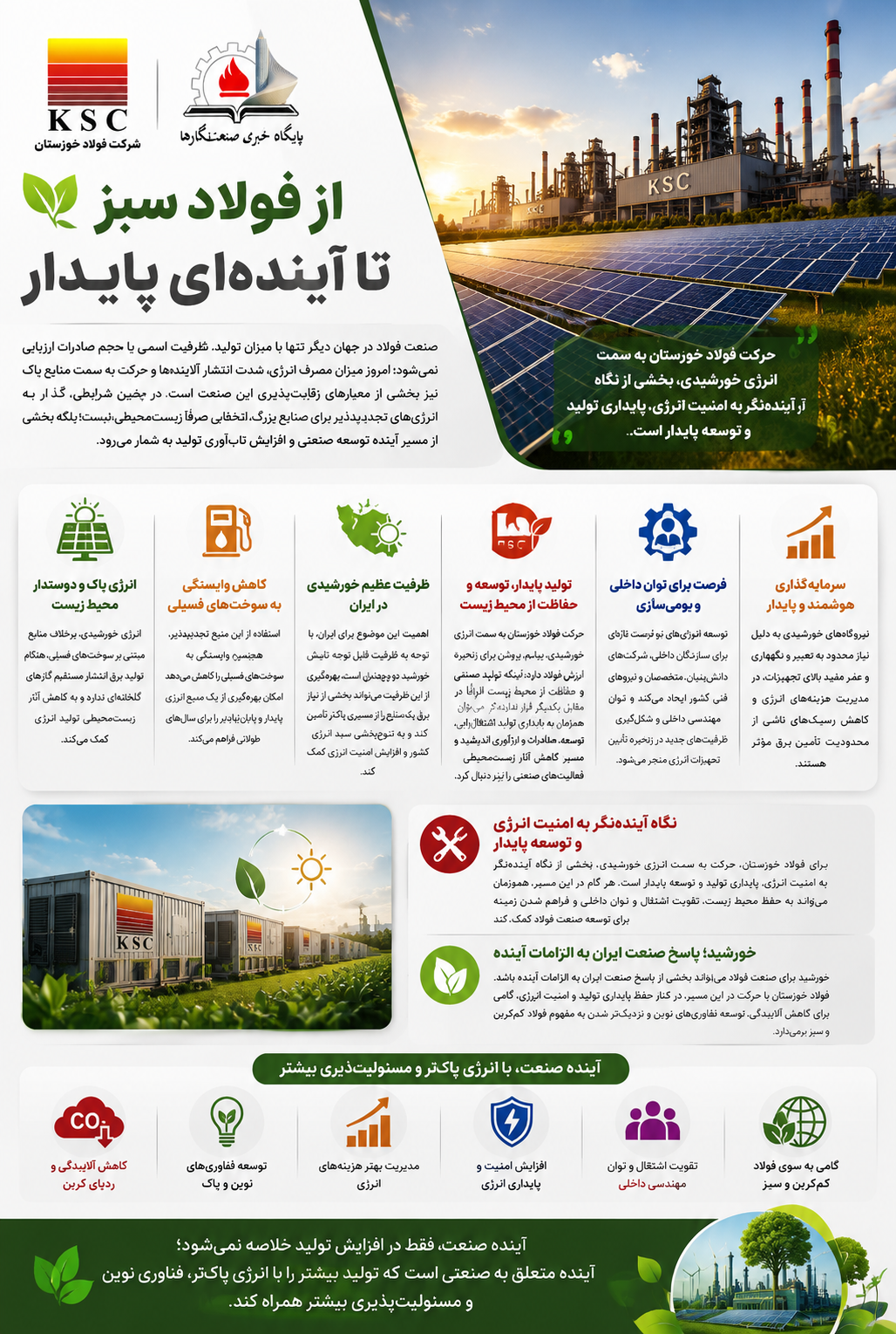 خورشید در خدمت فولاد سبز؛ فولاد خوزستان به سوی آینده‌ای کم‌کربن