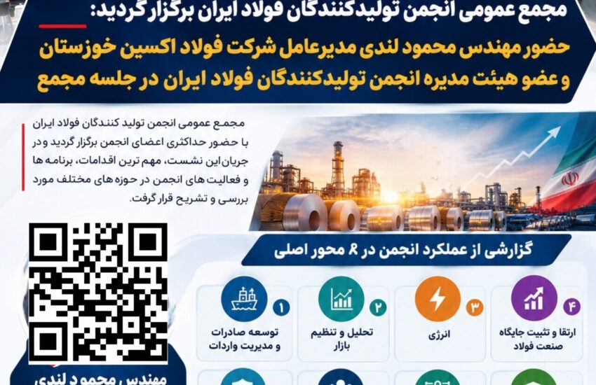 حضور مهندس محمود لندی، مدیرعامل شرکت فولاد اکسین خوزستان و عضو هیئت‌مدیره انجمن تولیدکنندگان فولاد ایران در جلسه مجمع
